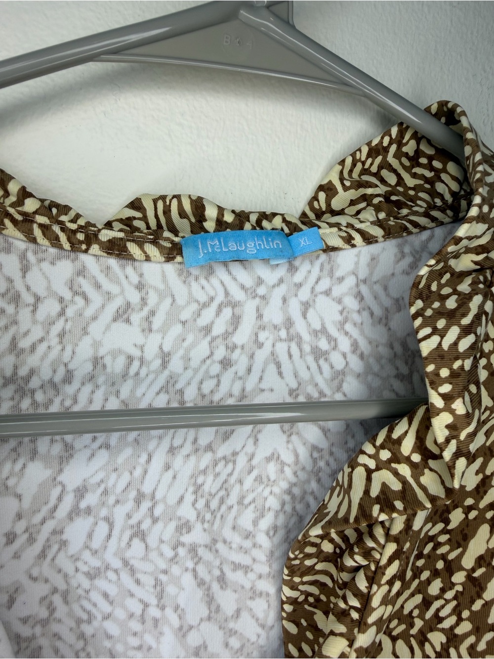 J. McLaughlin Brown & Cream Patterned V-Neck Shirt - Picture 2 of 3